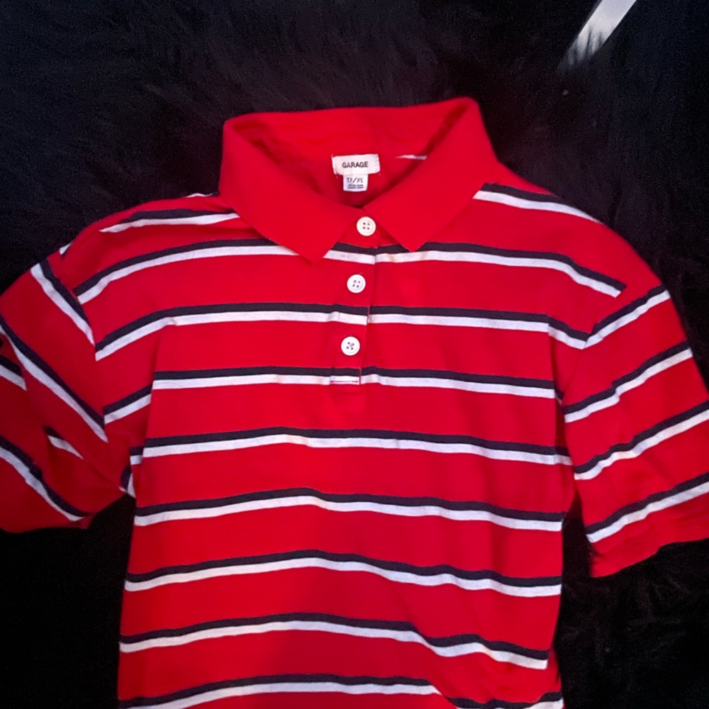 Y2K Garage cropped black red and white striped button up shirt